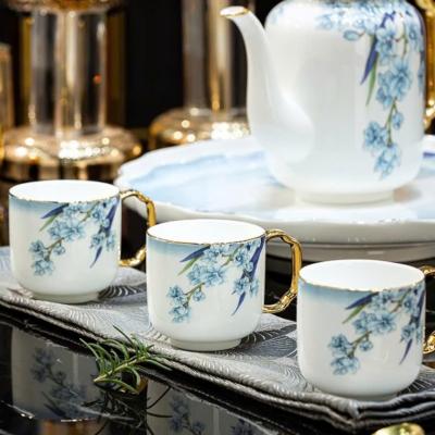 BỘ ẤM CHÉN HỌA TIẾT HOA - VIỀN VÀNG CAO CẤP